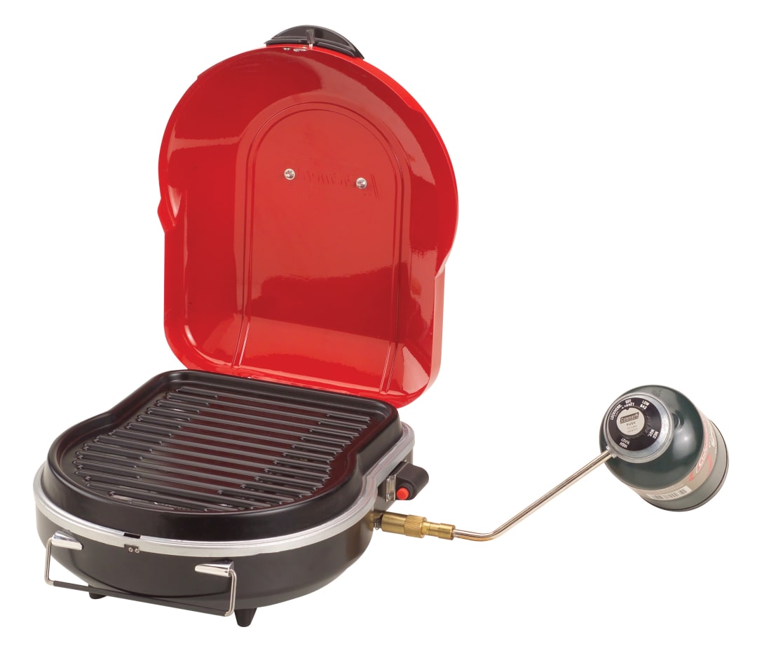 Coleman Fold ‘N Go 6,000 BTU Portable Propane Grill, Lightweight Gas Grill with Push-Button Starter & Adjustable Horseshoe Burner, Great for Camping, Tailgating, Grilling, BBQ
