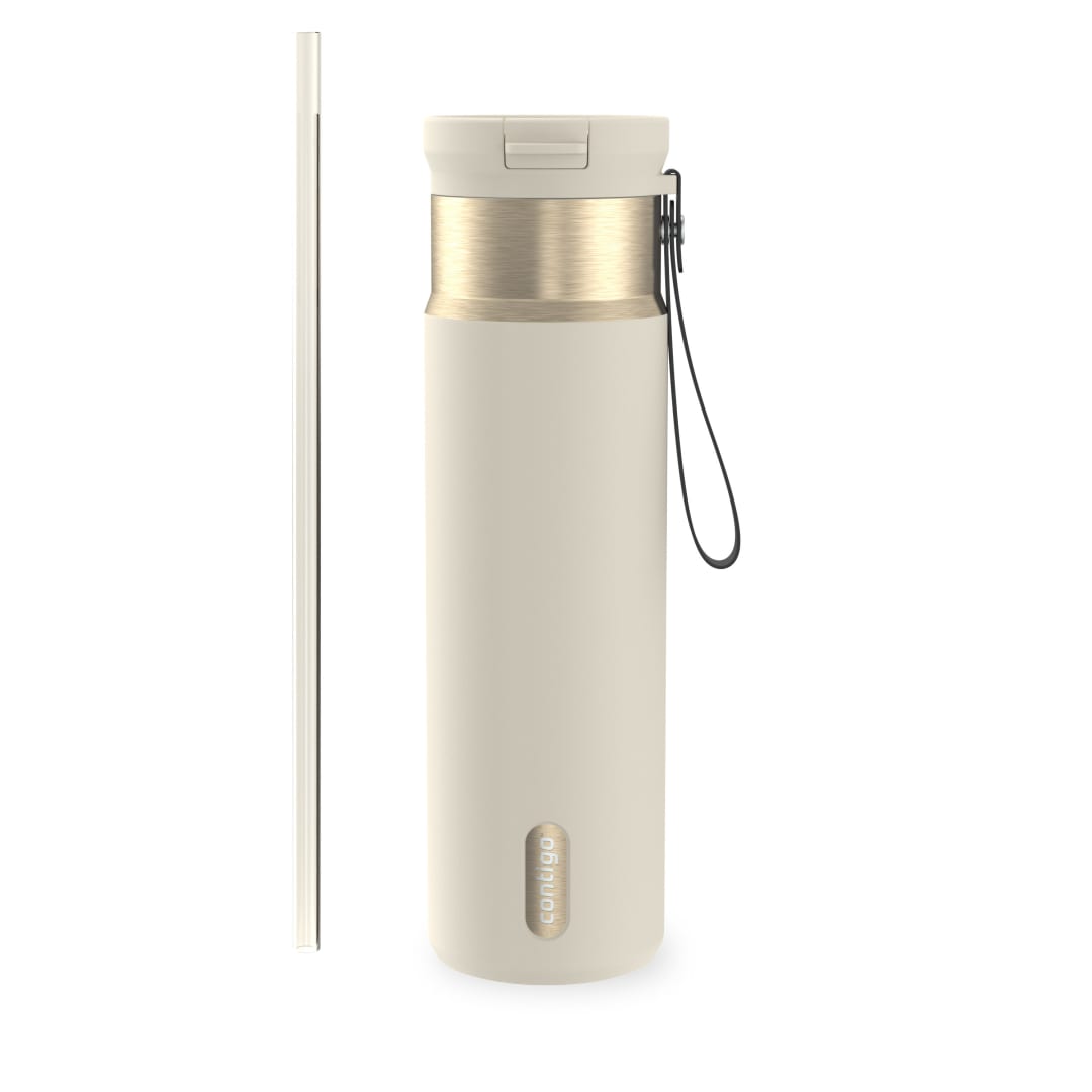 Contigo SnapSeal Insulated Stainless Steel Water Bottle with Straw and Carrying Strap, 24 oz (710 ml)