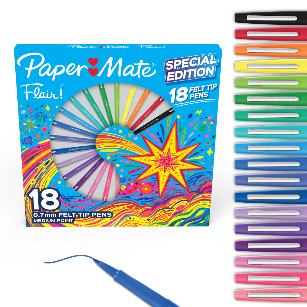 Paper Mate Flair Felt Tip Pens, Special Edition, Featuring Flair Medium and Scented Pens, Medium Point (0.7mm), Assorted, 18 Count