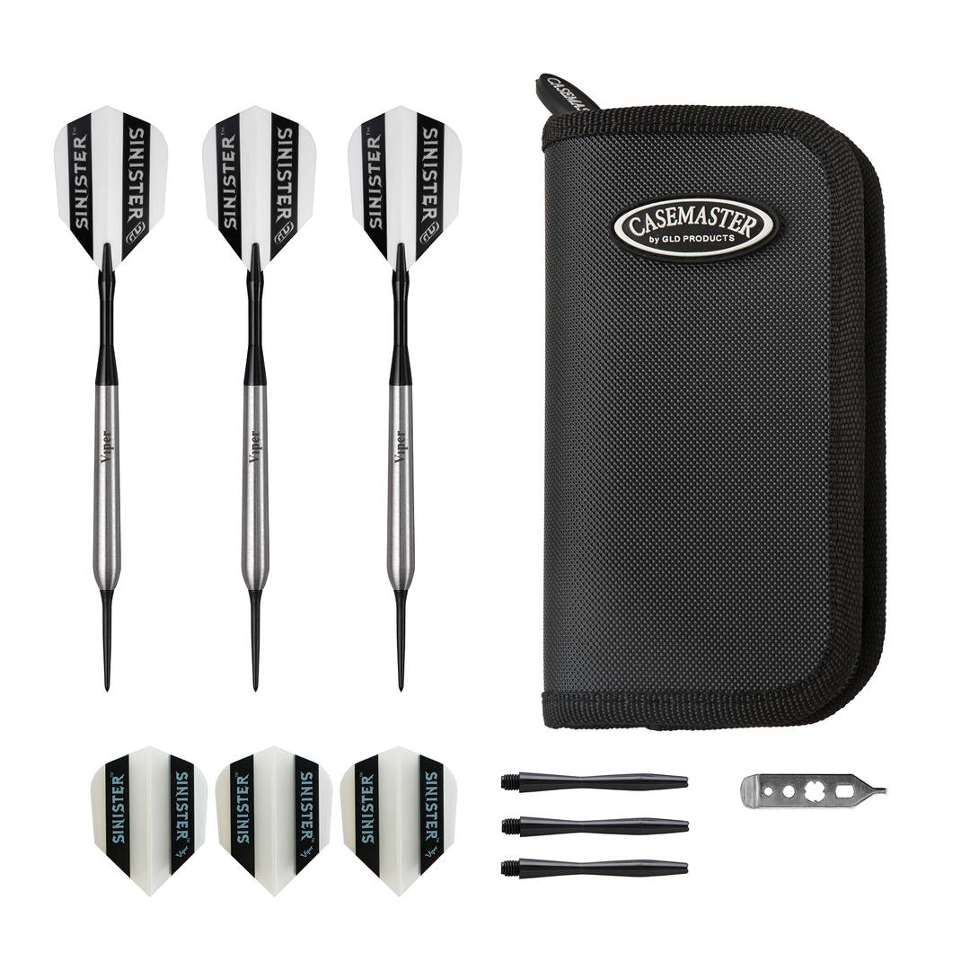 Viper Sinister 95% Tungsten 25 Gram Steel Tip Darts & Casemaster Deluxe Black Dart Case