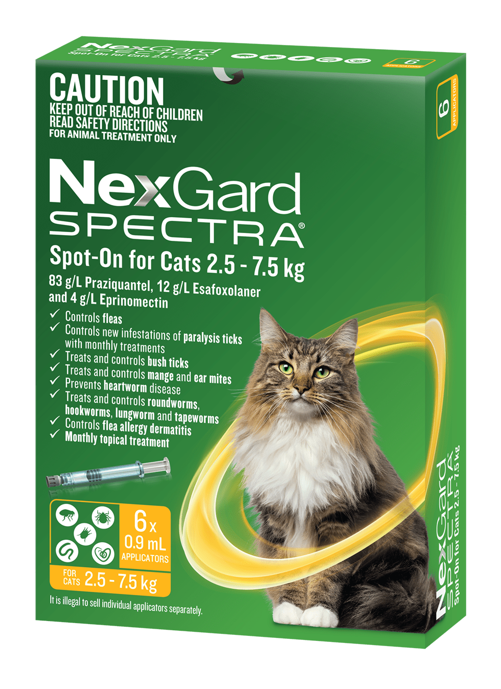 NexGard SPECTRA Spot-on for Cats, Yellow, Large Cat (2.5 - 7.5kg)