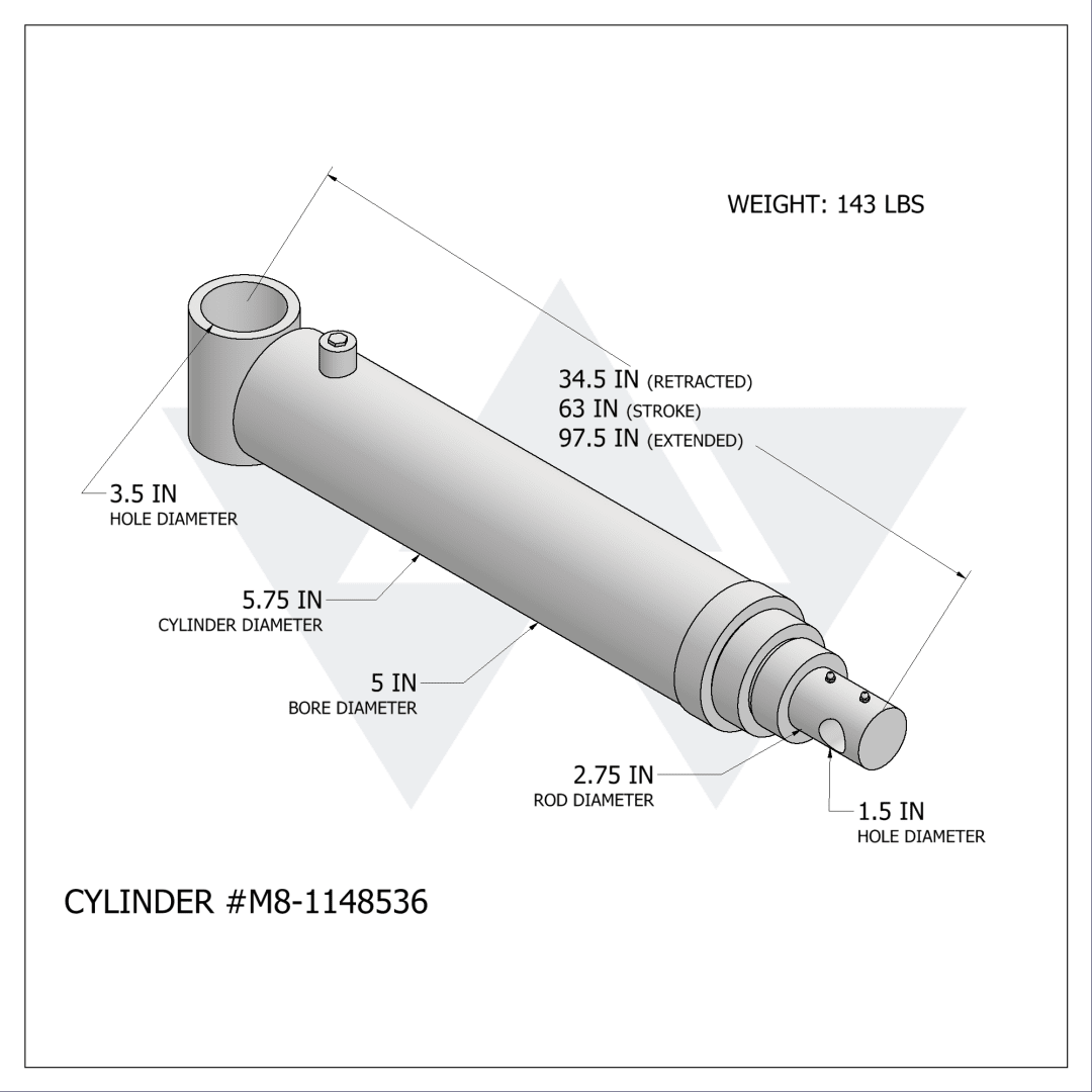 Wastebuilt® Replacement for McNeilus 3 Stage Dump Arm SFE Cylinder (4.75"-3.75"-2.75" X 63")
