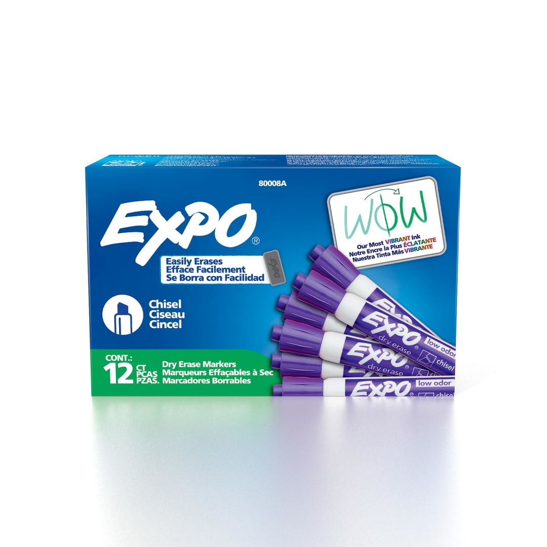 EXPO Dry Erase Markers, Low Odor Ink, Purple, Chisel Tip, 12 Count