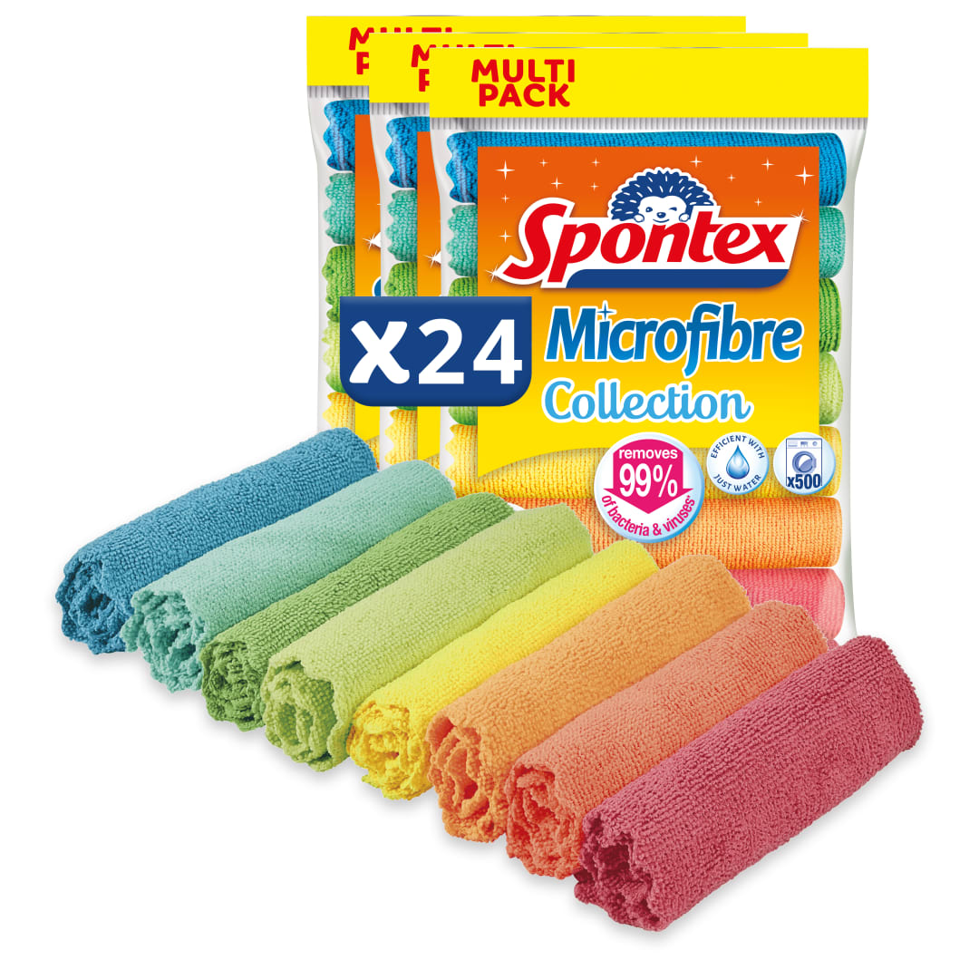 Paño de Limpieza de Microfibra Spontex Microfibre Collection | 24 Bayetas Microfibras Multiusos de Tamaño 30 x 30 cm | 24 Trapos de Cocina