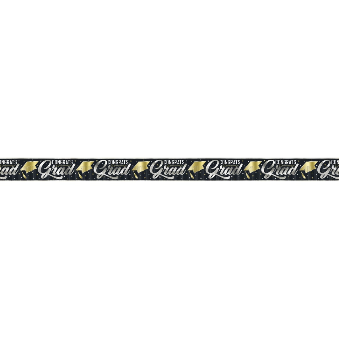 Stars &amp; Caps Graduation Foil Fringe Banner, 12 ft