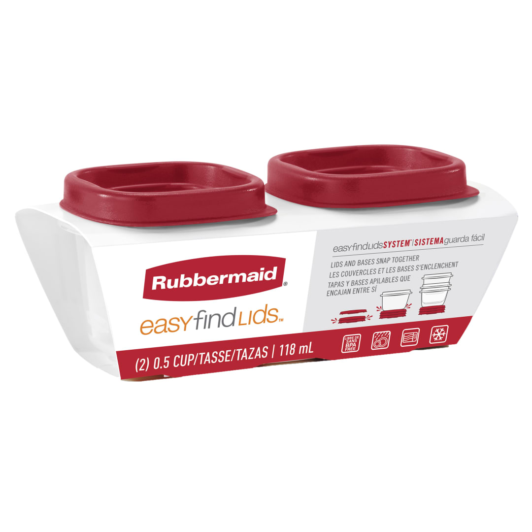 Rubbermaid EasyFindLids Food Storage Containers, 118 mL (0.5 Cup), Ruby Red, 2 Pack