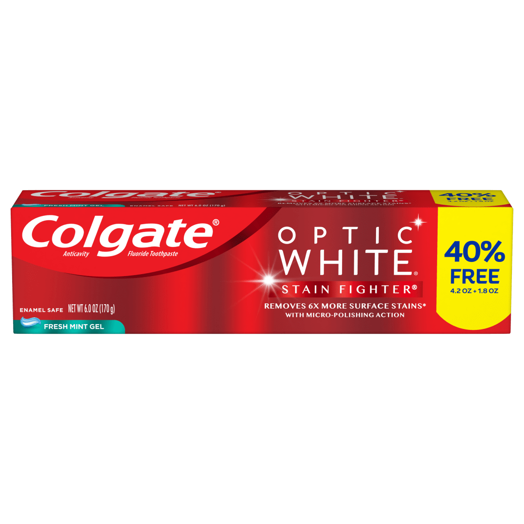 Colgate Optic White Stain Fighter Stain Removal Toothpaste, Fresh Mint Gel, 6 Oz
