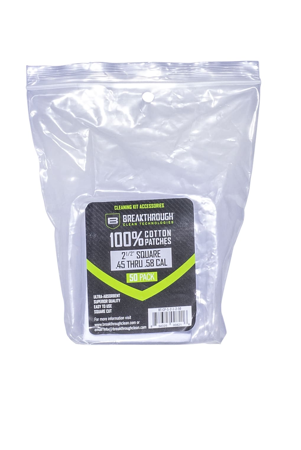 BCT™ Cotton Patches, 2.5" Square, .45 Thru .58 Caliber, 50-Pack