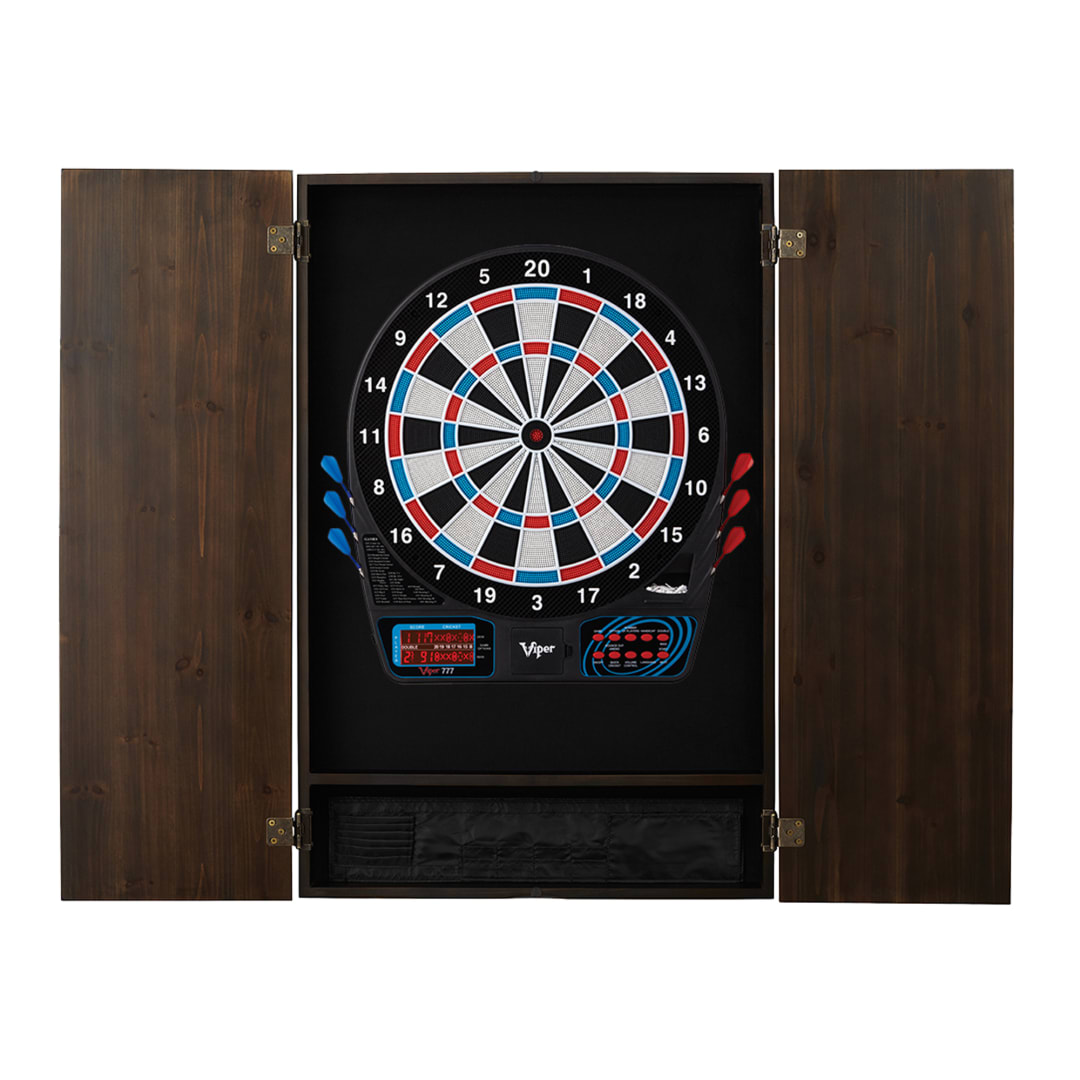 Viper Metropolitan Espresso Soft Tip Dartboard Cabinet and Viper 777 Electronic Dartboard