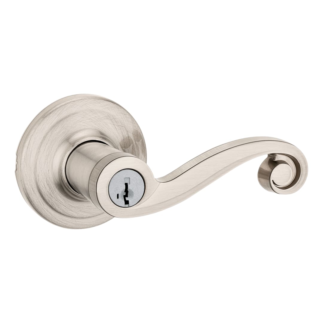 Lido Satin Nickel Keyed Entry Door Handle with Lock Featuring SmartKey Security