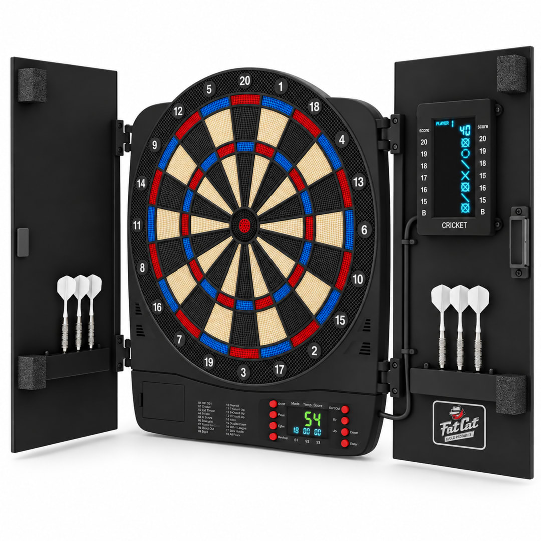 Fat Cat Cam Electronic Dartboard, 13.5" Compact Target Dartboard Cabinet