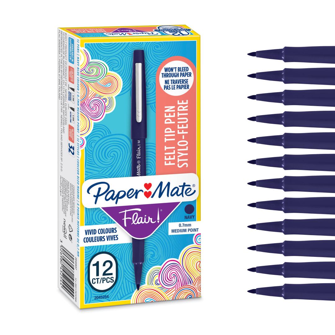Paper Mate Flair rotuladores de punta de fieltro | punta mediana (0.7 mm) | azul marino | caja de 12