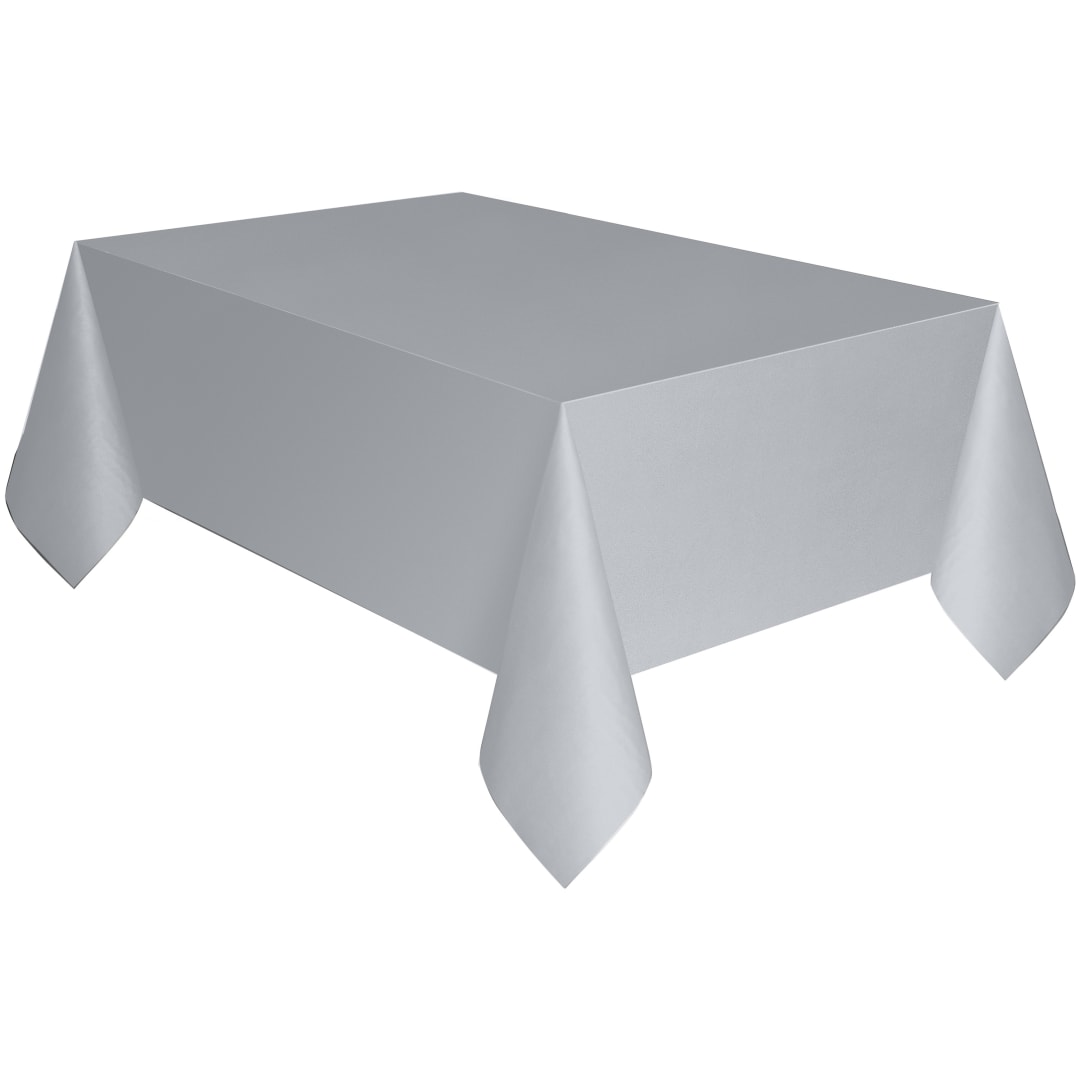 Silver Solid Rectangular Plastic Table Cover, 54" x 108"