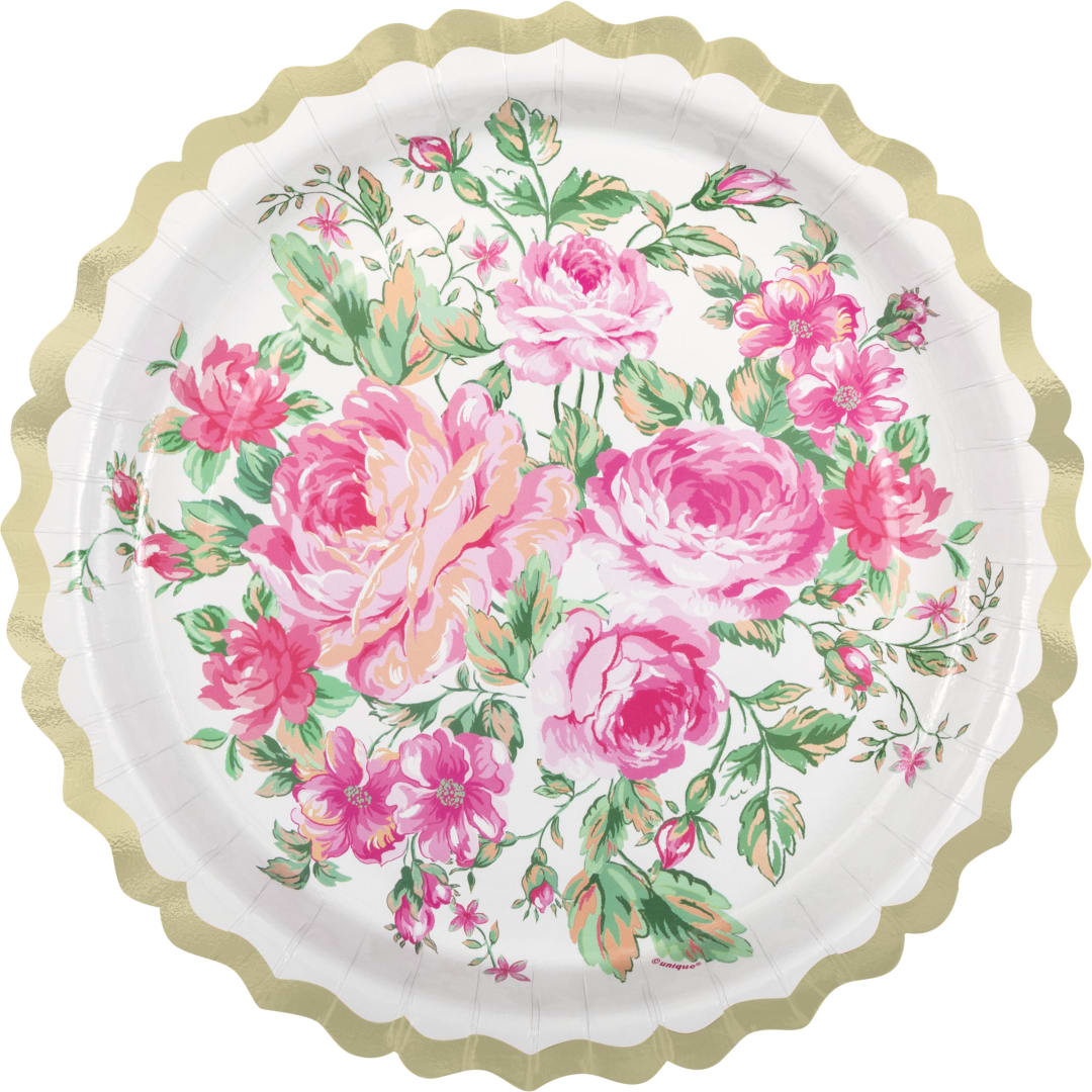 Golden Garden Party Ornate Scalloped Edge Round 9" Dinner Plate, 8ct - Foil Board