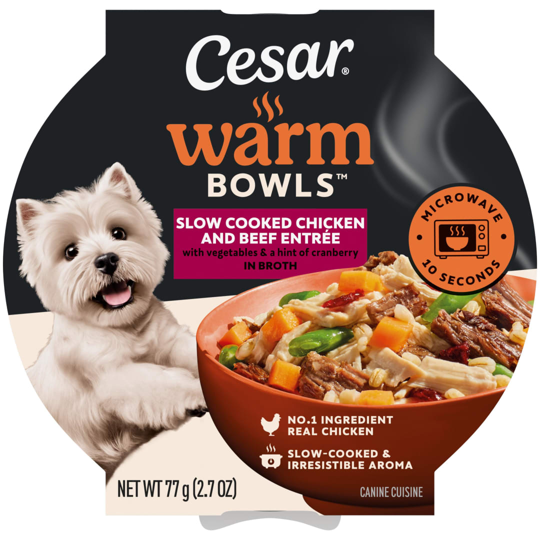 Cesar Warm Bowls Wet Dog Food Chicken & Beef Entree With Vegetables Entrée, 2.7 oz. Trays, 10 Pack