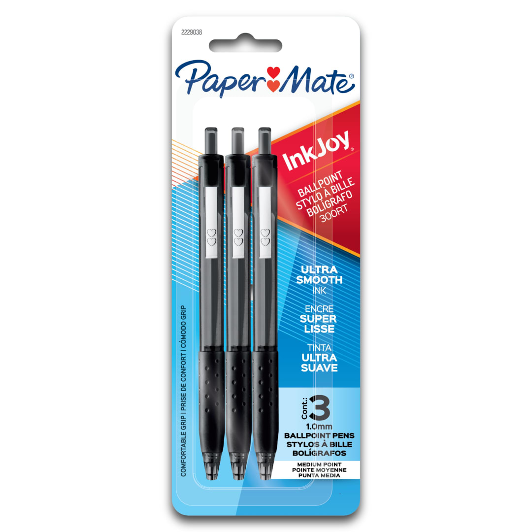 Paper Mate InkJoy 300RT Retractable Ballpoint Pens, Medium Point (1.0mm), Black, 3 Count