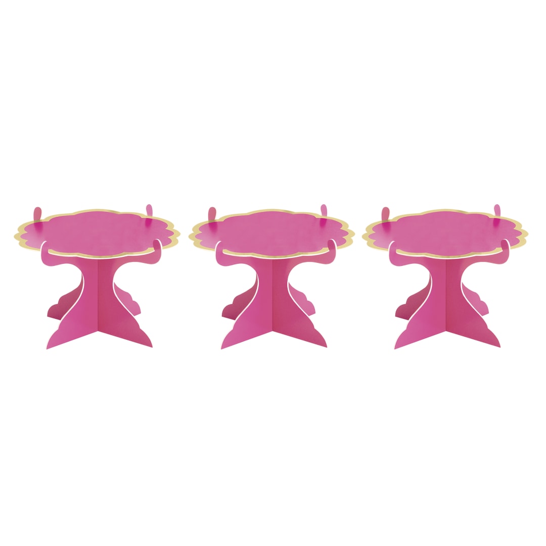 Mini Pink &amp; Gold Foil Paperboard Cupcake Stands, 3ct