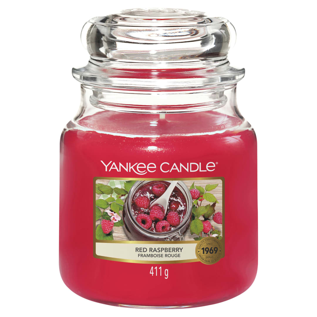 Yankee Candle Vela perfumada | Vela en tarro mediano Red Raspberry | Velas de larga duración: hasta 75 horas | Regalos para mujeres