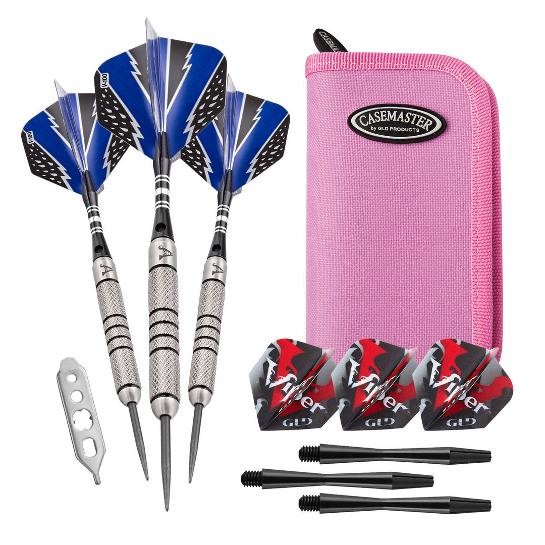 Viper Cold Steel Tungsten Steel Tip Darts 24 Grams and Casemaster Deluxe Pink Nylon Dart Case