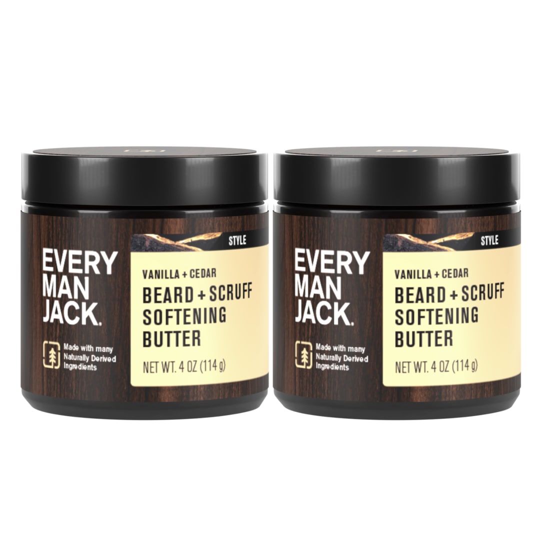 Every Man Jack Beard Butter- Vanilla & Cedar Fragrance - Hydrates and Styles Dry, Unruly Beards While Relieving Itch - Naturally Derived w/ Shea Butter & Coconut Oil - 4 oz (2 Pack)