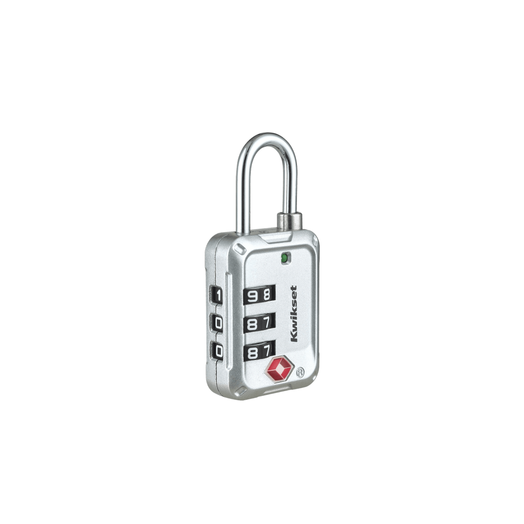 Kwikset TSA Approved Combination Luggage Lock, 3-Digit, 1-3/16 in Body, 1 Pack, Silver