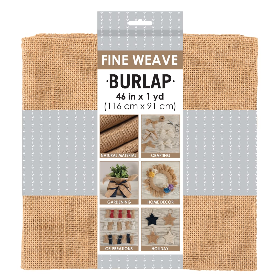 Allen Company Precut Natural Jute Burlap, Fine Weave, 46"W x 1-Yard, Natural