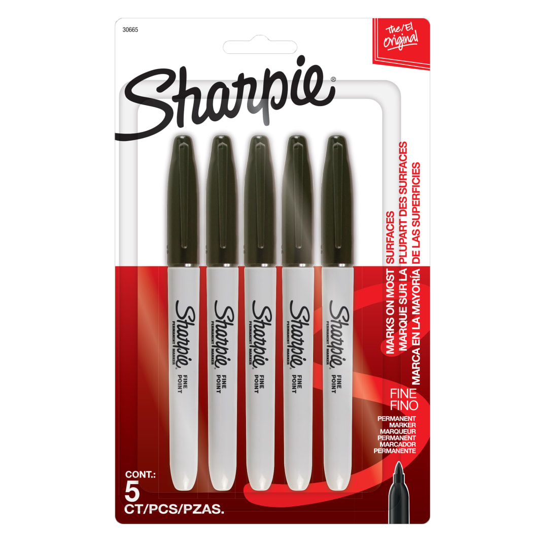 Sharpie Permanent Markers, Fine Point, Black, 5 Count