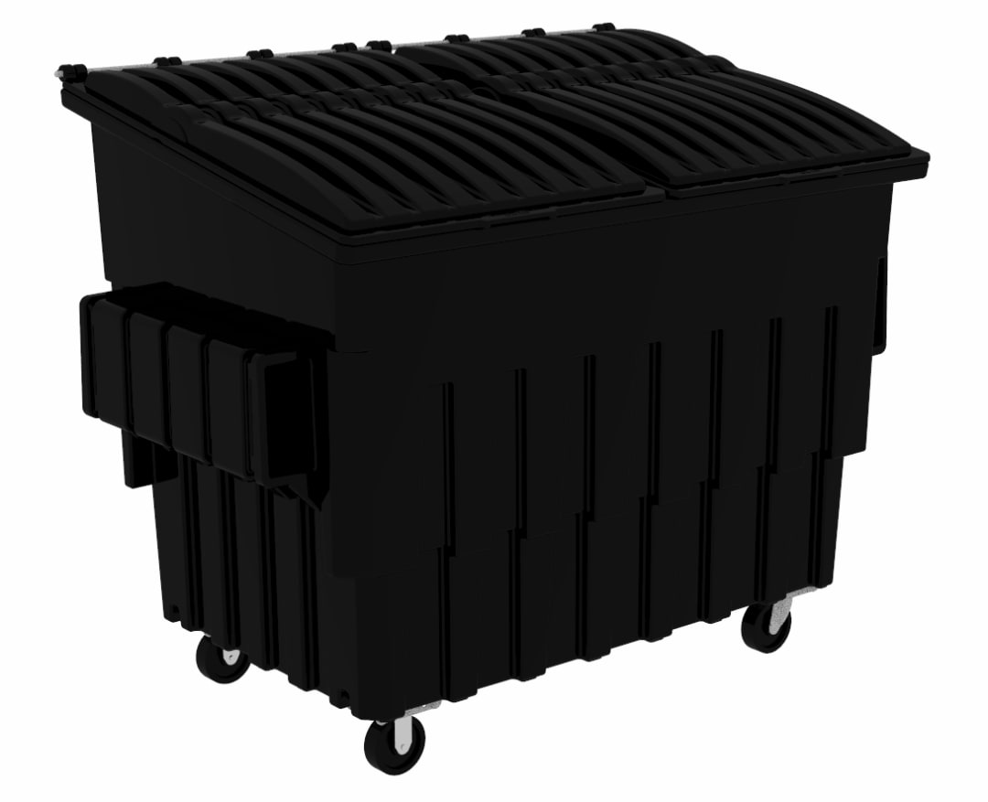 3 Cubic Yard 1500 lbs. Capacity Front Load Container (2 Standard Casters and 2 Swivel Casters) - Black