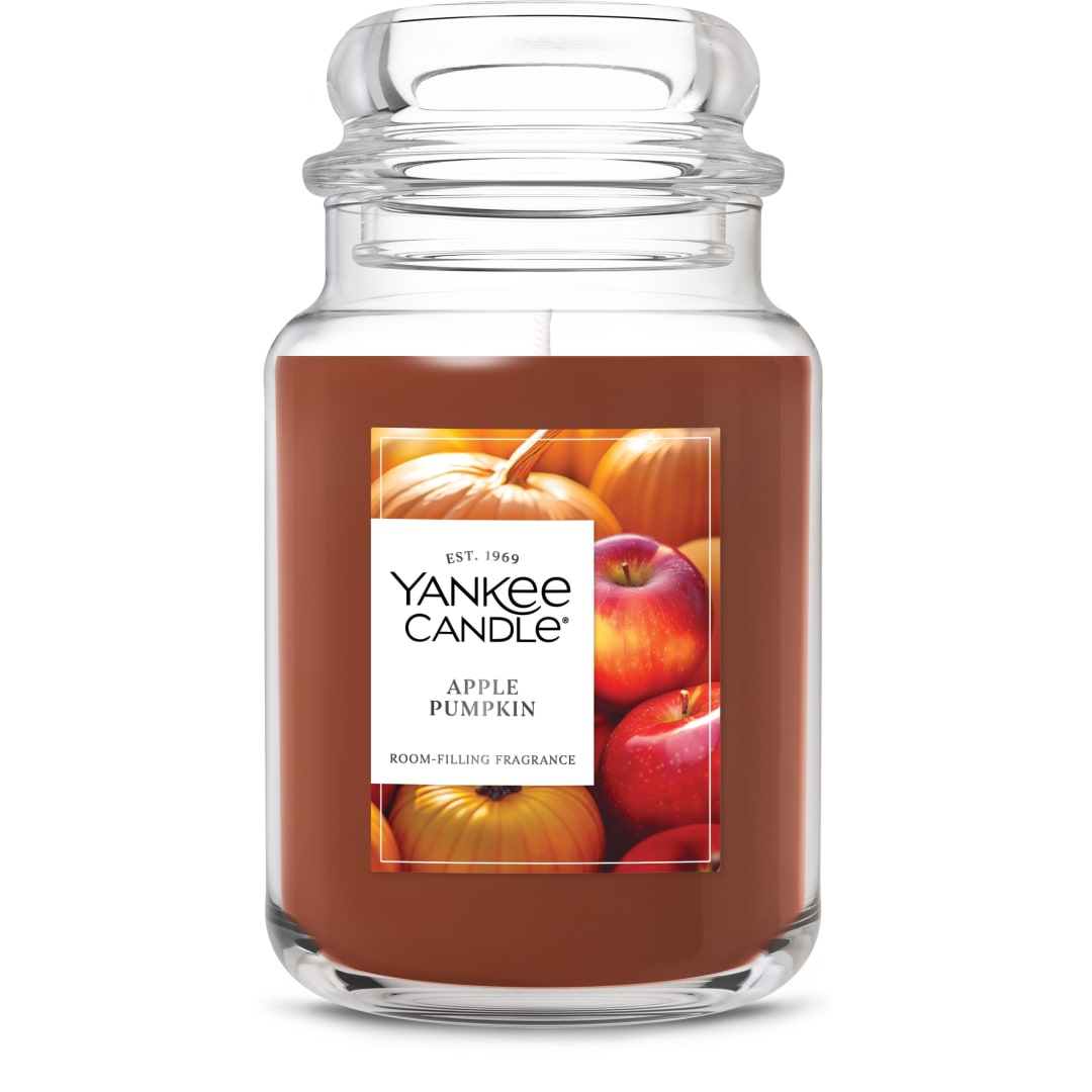 Yankee Candle® Large Jar Scented Candle with up to 150 Hour Burn Time, Premium Plant Wax Blend for Consistent Burn, 22 oz Jar Candle with Room Filling Fragrance, Apple Pumpkin