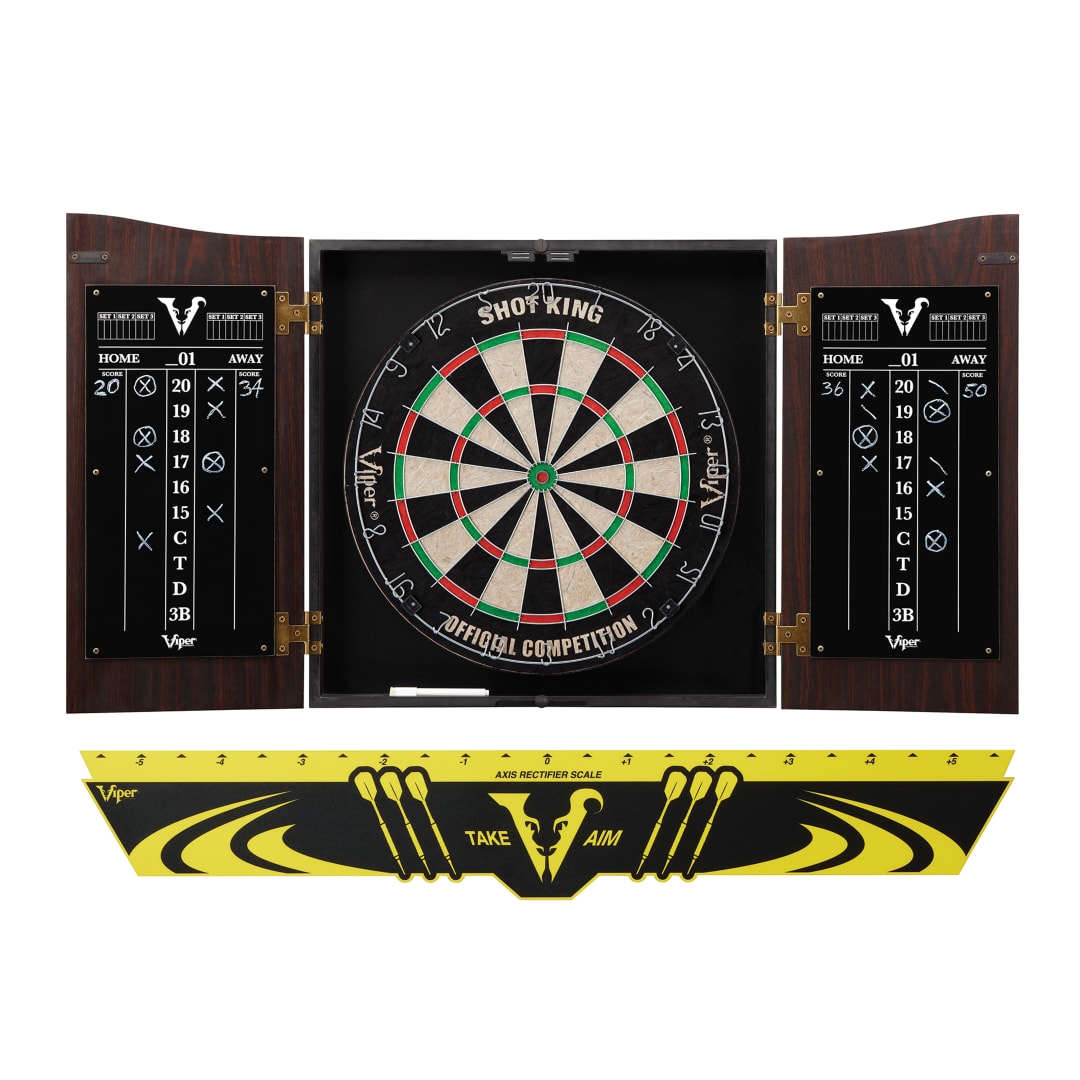Viper Vault Sisal/Bristle Steel Tip Dartboard & Cabinet Bundle: Standard Set (Shot King Dartboard, Darts and Throw Line)