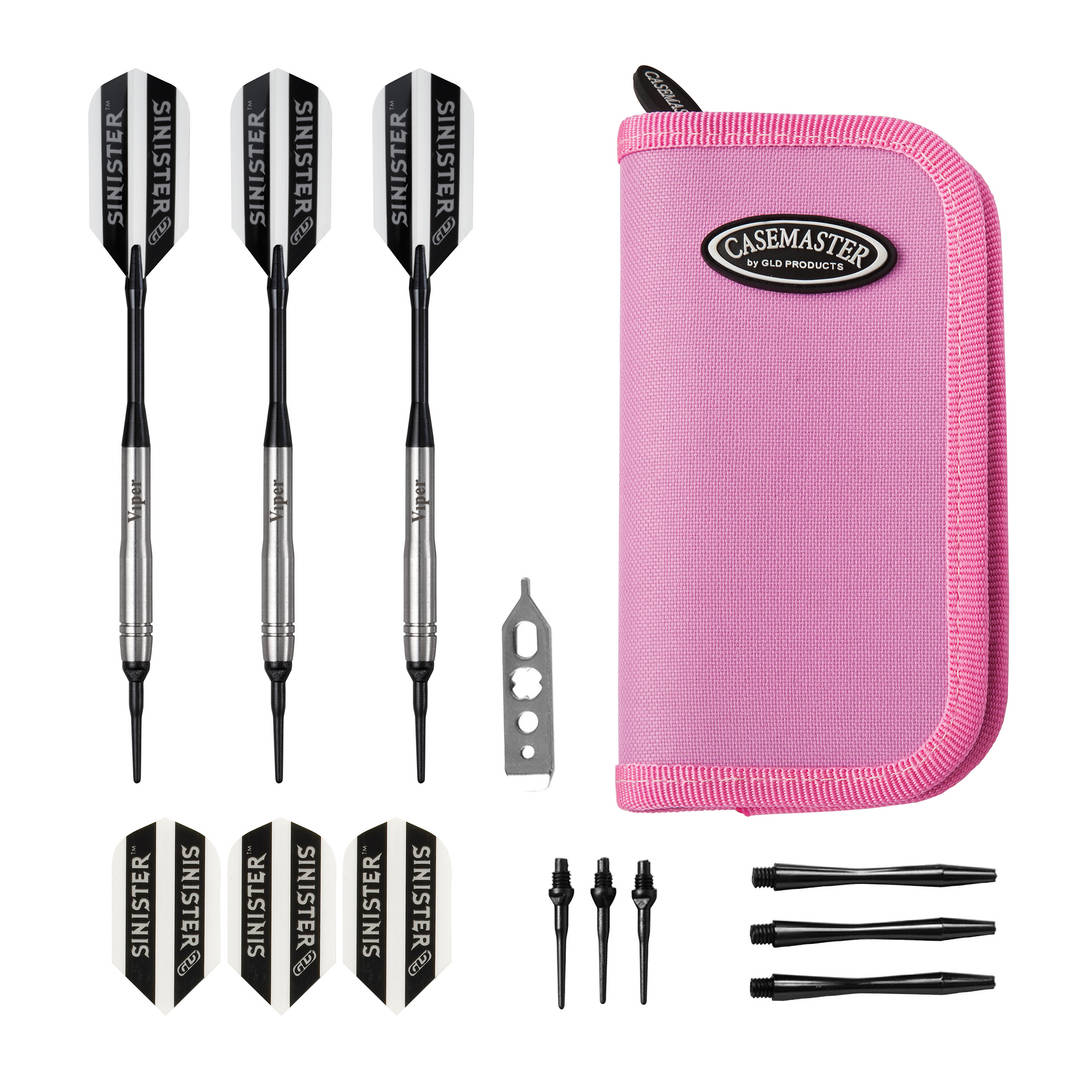 Viper Sinister 95% Tungsten 18 Gram Darts Beveled Barrel & Casemaster Deluxe Pink Dart Case