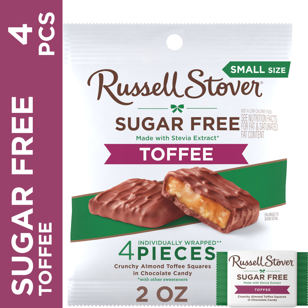 RUSSELL STOVER Sugar Free Toffee Squares in Chocolate Candy, 2 oz. bag
