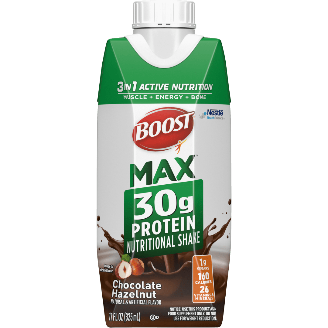BOOST Max Protein Nutritional Shake, Chocolate Hazelnut, 30g Protein, 18 -11 FL OZ (325 mL) Cartons