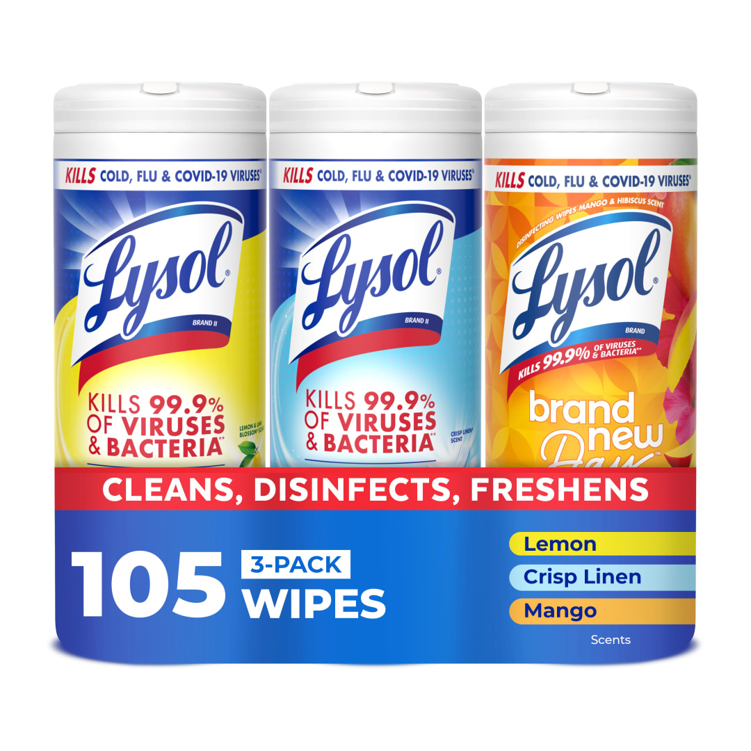 LYSOL® Disinfecting Wipes - (1 Lemon + 1 Brand New Day Mango & Hibiscus + 1 Crisp Linen) 4/(3x35) ct.