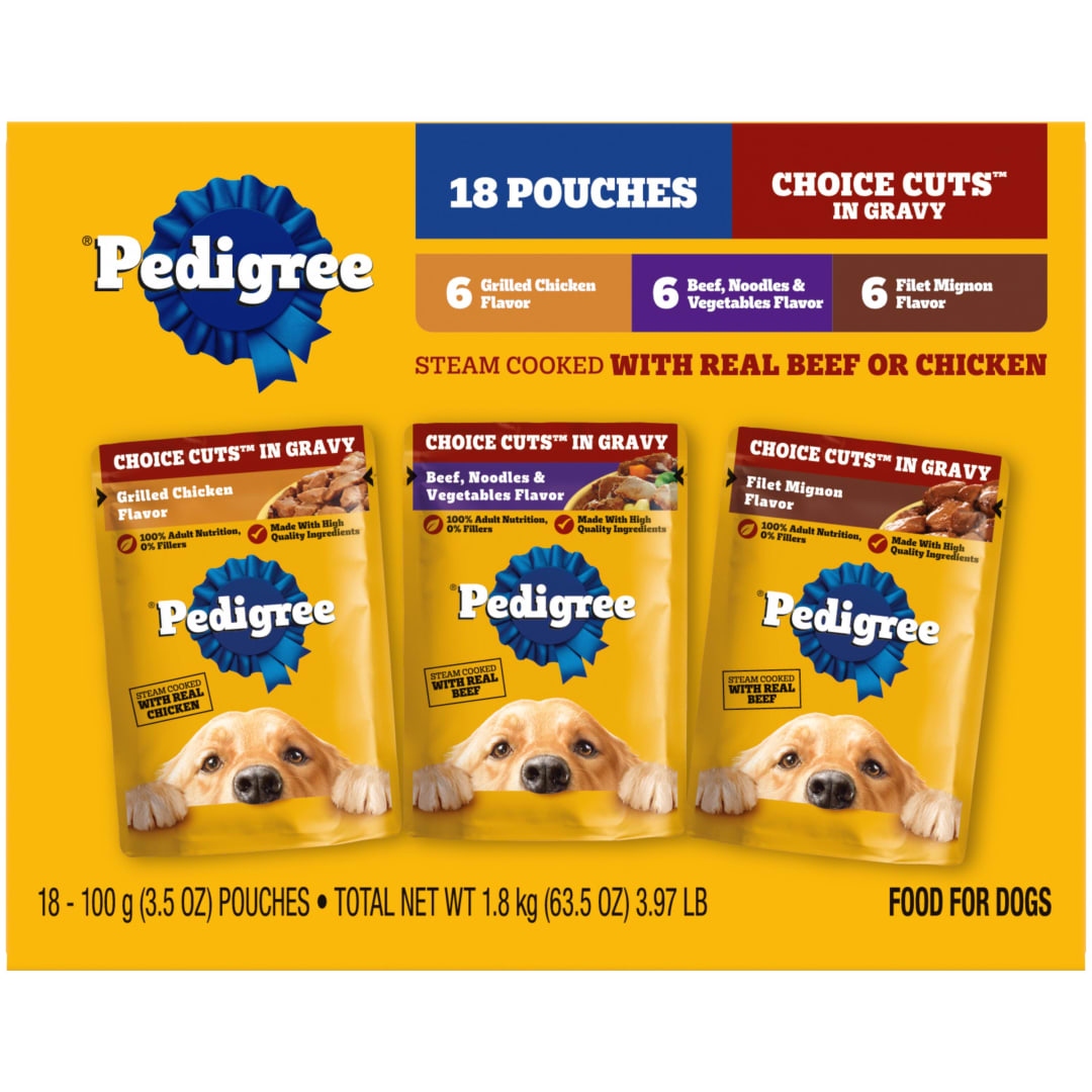 PEDIGREE CHOICE CUTS IN GRAVY Adult Soft Wet Dog Food 18-Count Variety Pack, 3.5 oz Pouches