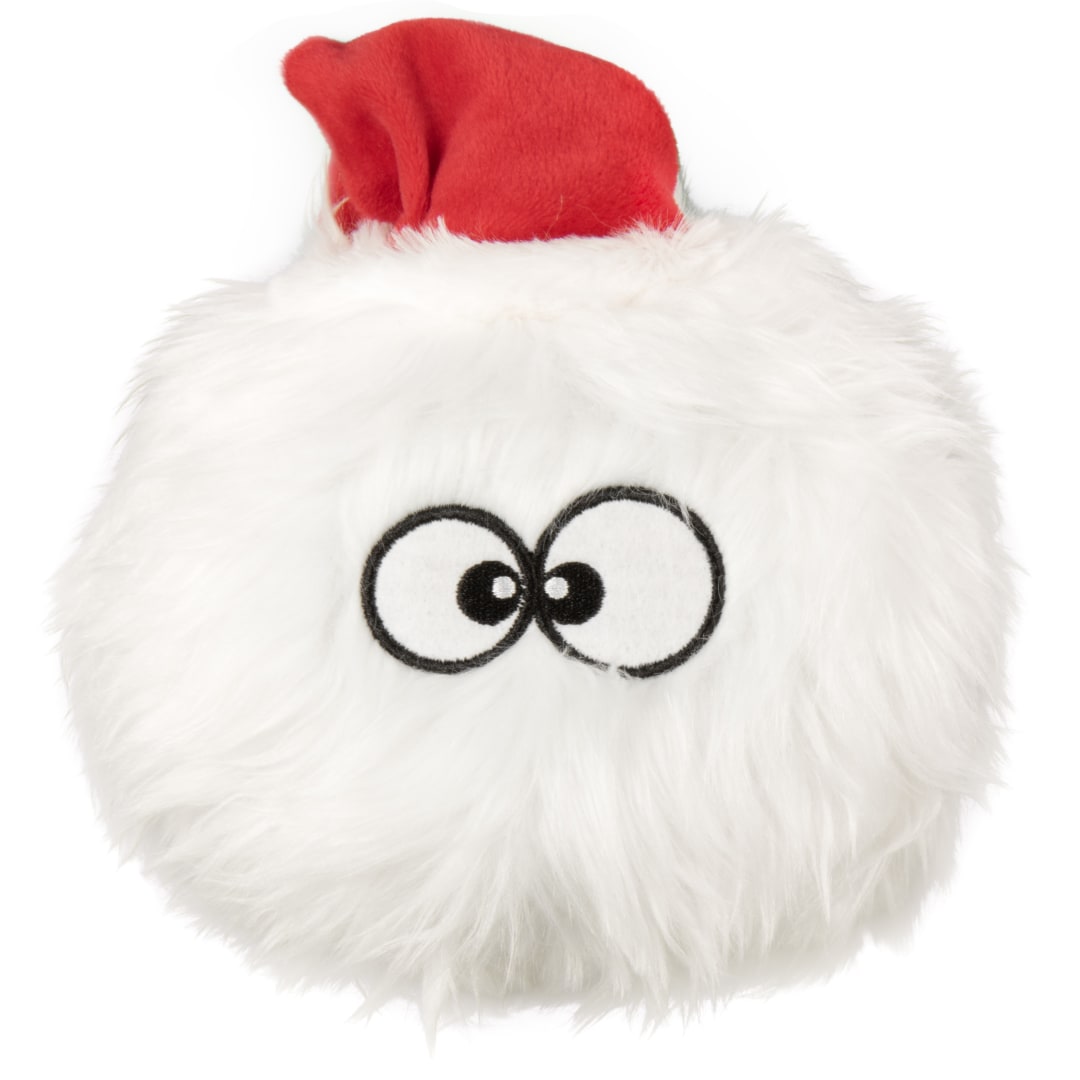 goDog Holiday Collection Furballz Santa Squeaky Plush Dog Toy With Chew Guard Technology, Medium, White