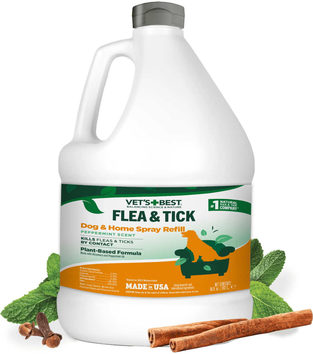 Vet's Best Flea and Tick Home Spray | Flea Treatment for Dogs and Home | Flea killer with Plant-Based Ingredients | 96 Ounces Refill