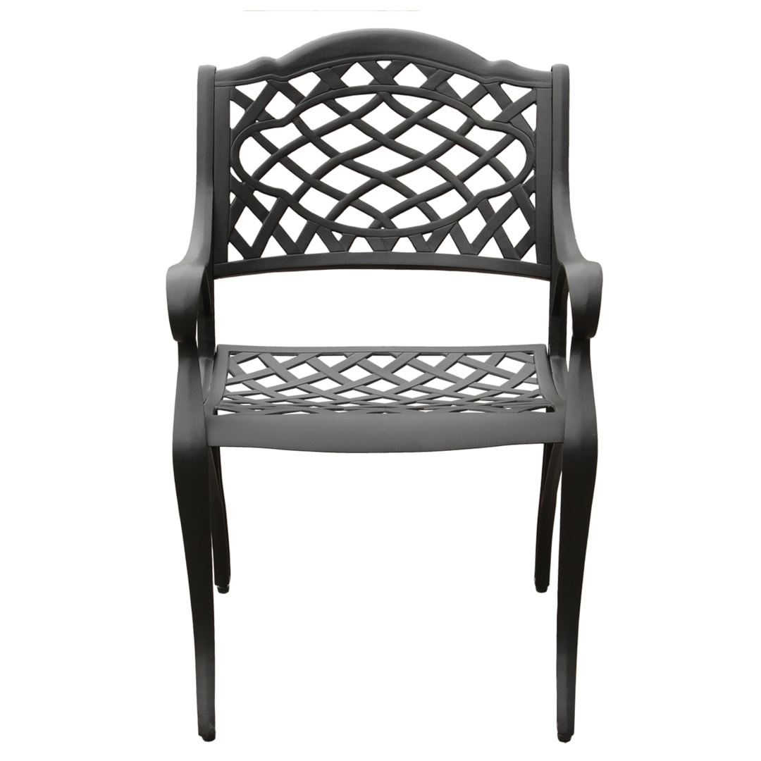 Ornate Traditional Outdoor Cast Aluminum Black Patio Dining Chair