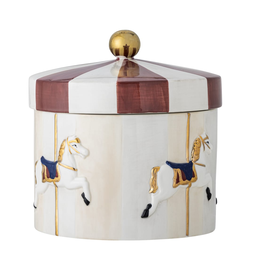 82062829 - Merry-go-round Jar w/Lid, Multi, Stoneware STOCK: 257
