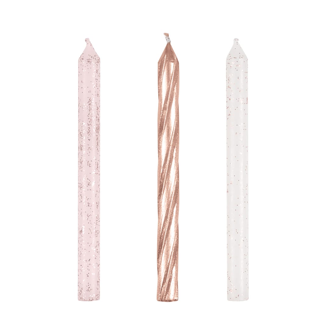 Rose Gold Glitter Spiral Birthday Candles, 24ct
