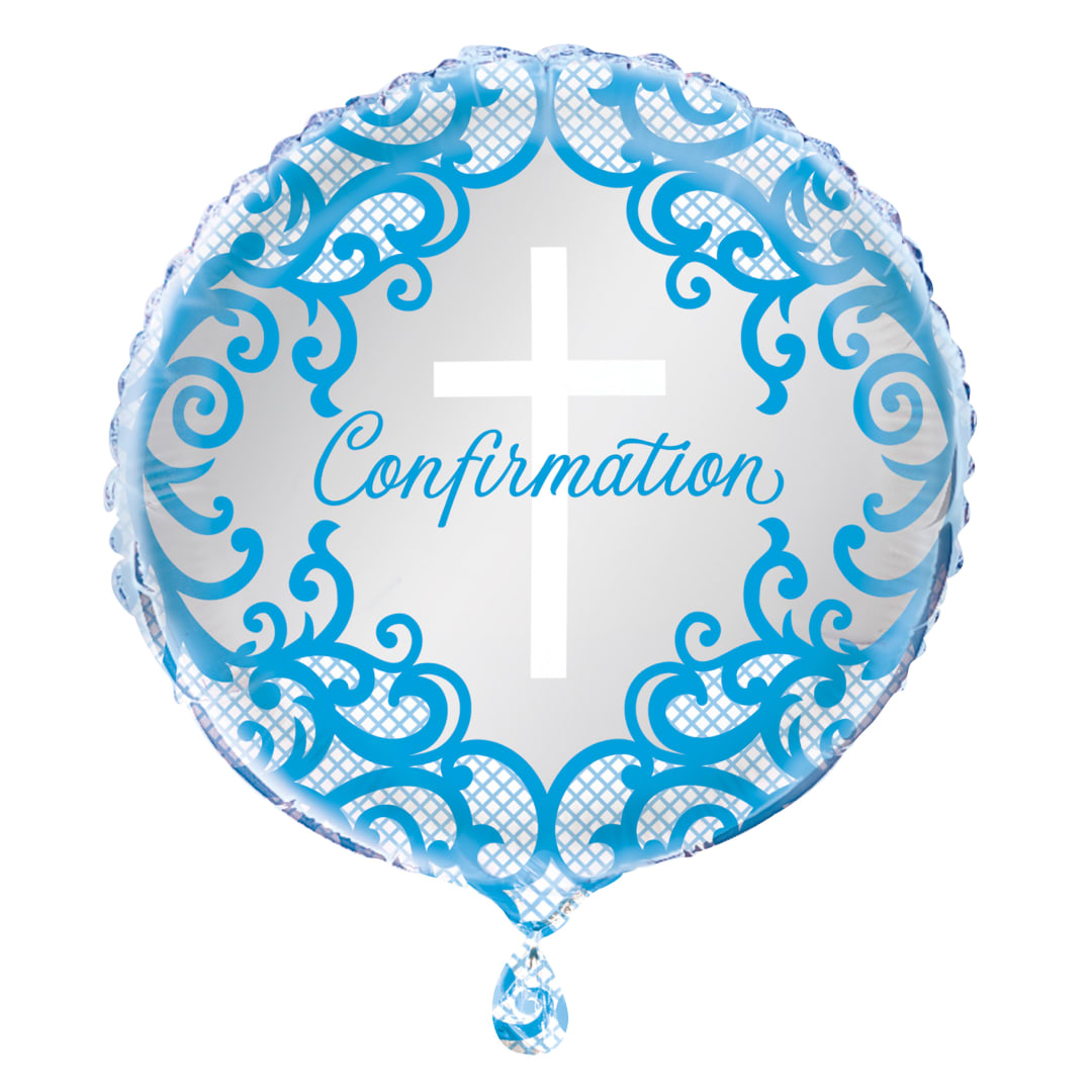 Fancy Blue Cross Confirmation Round Foil Balloon 18", Bulk