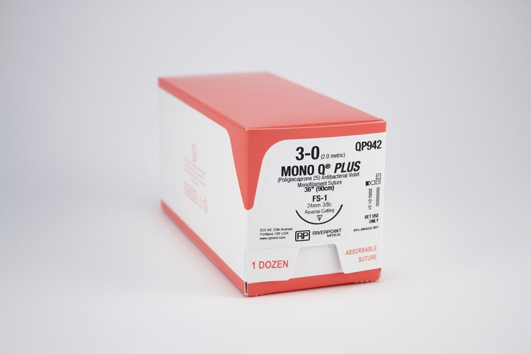 Mono Q Plus Antibacterial PGCL Suture, USP 3-0 with 24mm FS-1 Reverse Cutting 3/8 Circle Needle, Violet, 75cm, Sterile