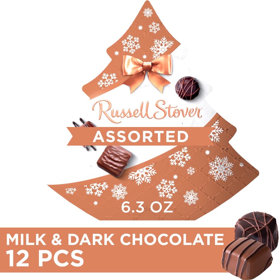 RUSSELL STOVER Christmas Assorted Milk & Dark Chocolate Candy Tree-Shaped Gift Box, 6.3 oz.