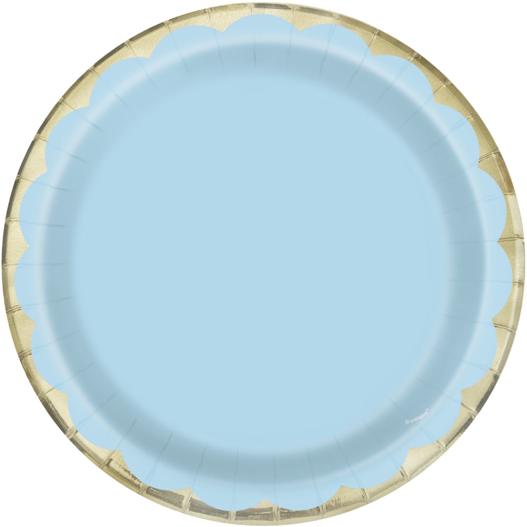 Light Blue Pastel Scallop Print 9" Dinner Plates, 10ct - Foil Stamping