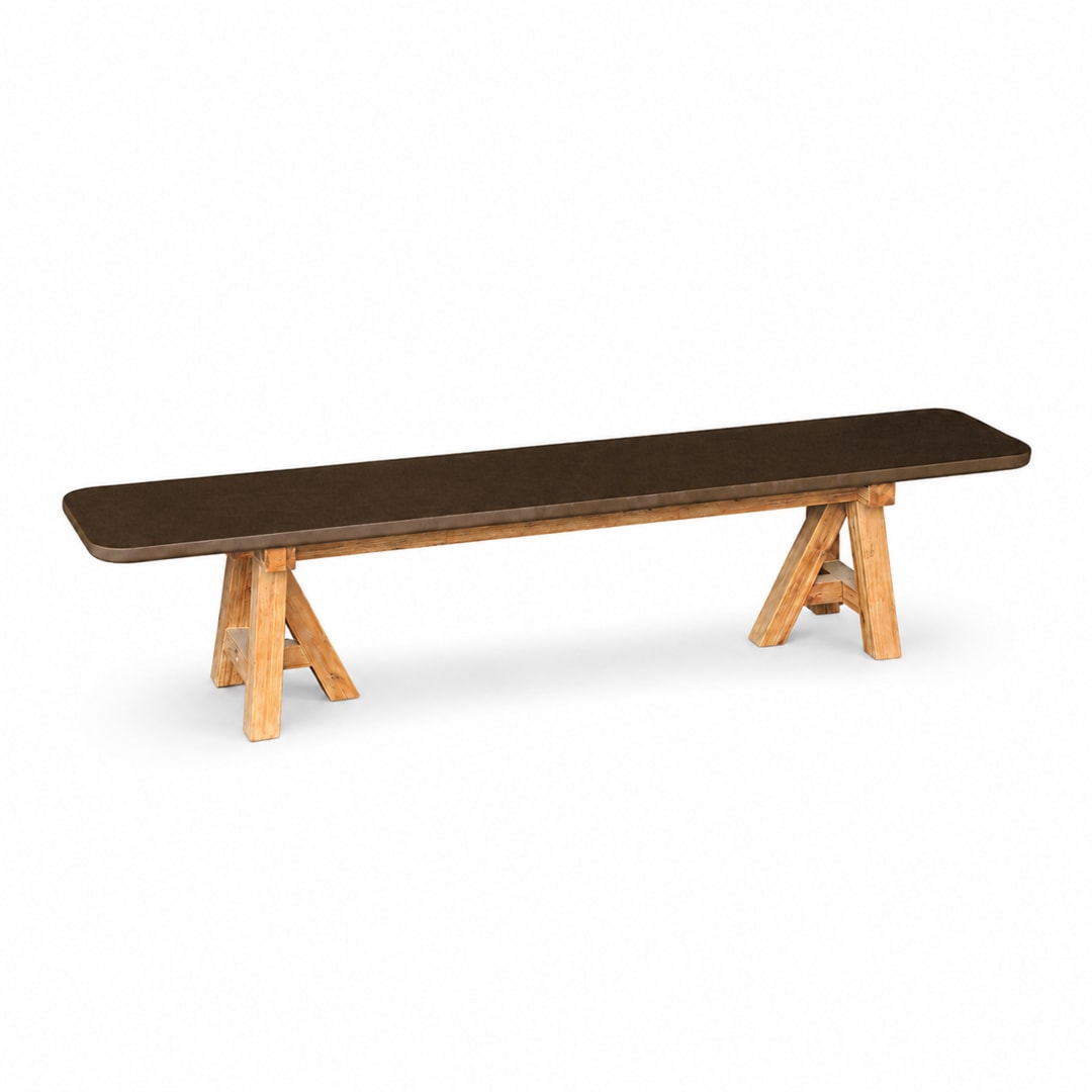Modern Rustic Indoor/Outdoor Brown 78.7" Concrete Fiber Bench with Acacia Wood Base