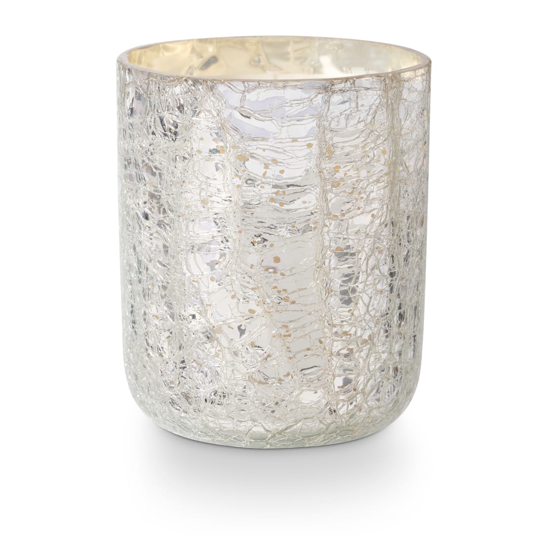4628008300 - North Sky Crackle Glass Candle, Silver, STOCK: 101