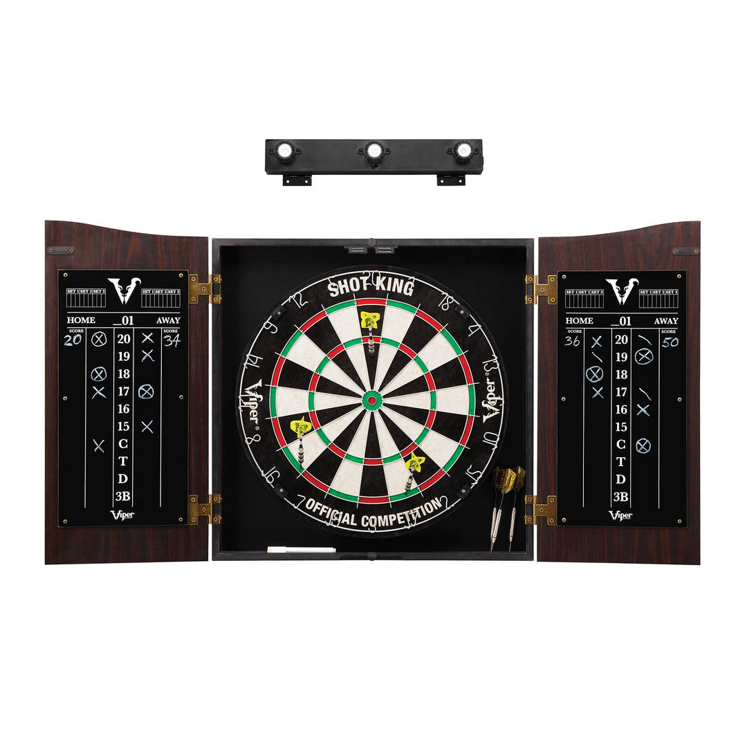 Viper Vault Cabinet with Shot King Sisal Dartboard & Shadow Buster Dartboard Lights