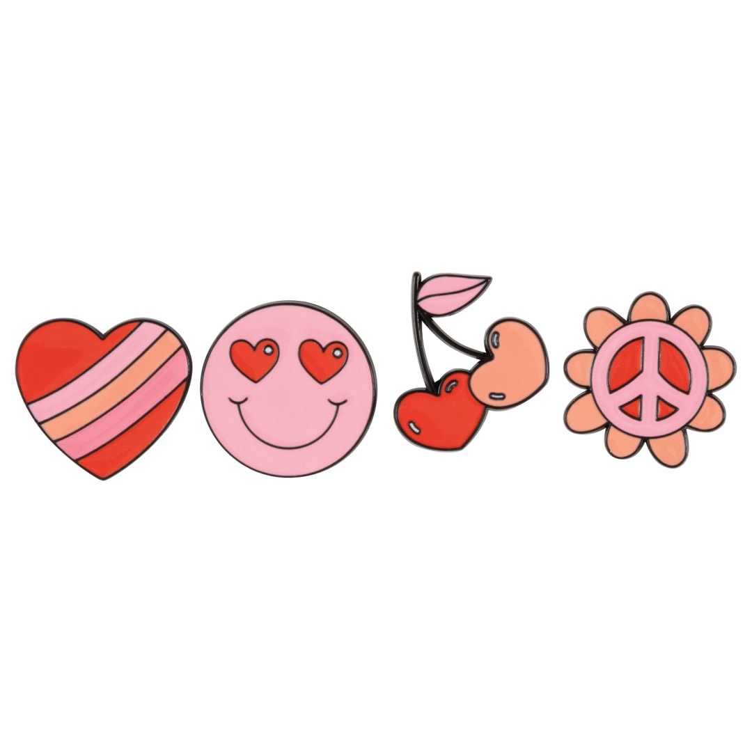 Retro Love Enameled Metal Pins, 4ct