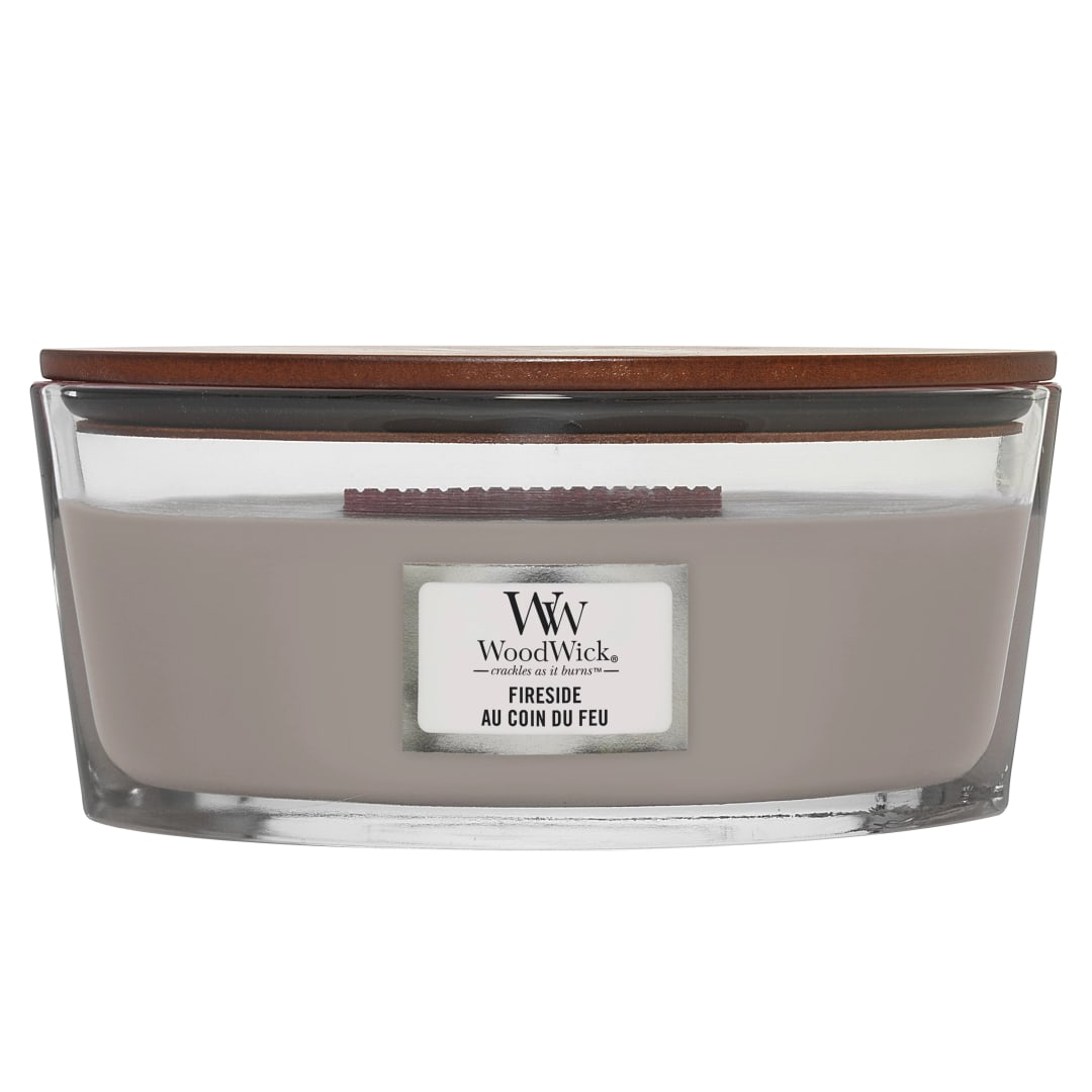 WoodWick Ellipse Vela perfumada | Fireside | con mecha crepitante | Tiempo de combustión: hasta 50 horas