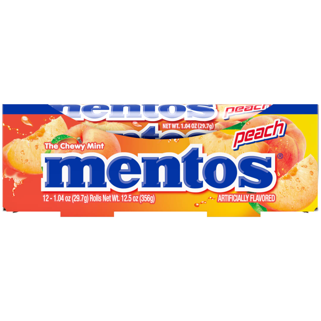 Mentos Chewy Mints Peach 11 pc Single Rolls - 12 Pack
